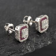 Pre-Owned 14ct White Gold 0.40ct Ruby & 0.50ct Diamond Oblong Stud Earrings 43171163
