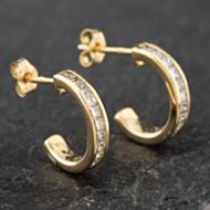 Pre-Owned 14ct Yellow Gold 12mm 0.50ct Princess Cut Diamond Half Hoop Earrings 43171167