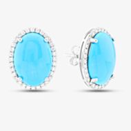 Pre-Owned 14ct White Gold Oval Turquoise & Brilliant Cut Diamond Stud Earrings 43171171