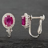 Pre-Owned 18ct White Gold Ruby & 0.36ct Brilliant Cut Diamond Oval Cluster Screw Fitting 9mm Stud Earrings 43171186