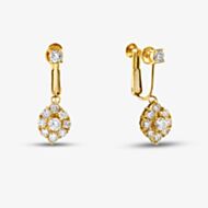 Pre-Owned 18ct Yellow Gold 26mm 1.30ct Brilliant Cut Diamond Cluster Screw Fitting Dropper Earrings 43171191