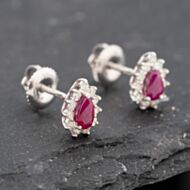 Pre-Owned 14ct White Gold 0.72ct Ruby & 0.30ct Diamond Teardrop Cluster 8mm Stud Earrings 43171203
