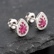 Pre-Owned 14ct White Gold 0.75ct Ruby & 0.20ct Diamond Cluster 10mm Stud Earrings 43171208