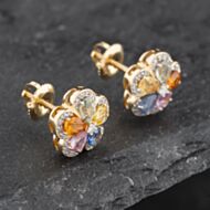 Pre-Owned 14ct Yellow Gold 1.80ct Sapphire & 0.20ct Diamond Flower Stud Earrings 43171212
