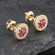 Pre-Owned 14ct Yellow Gold 0.60ct Ruby & 0.25ct Brilliant Cut Diamond Round Cluster Stud Earrings 43171221
