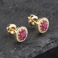 Pre-Owned 14ct Yellow Gold Ruby & 0.25ct Diamond Oval 9mm Stud Earrings 43171230