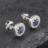 Pre-Owned 14ct White Gold 0.60ct Sapphire & 0.25ct Diamond Round Cluster Stud Earrings 43171232