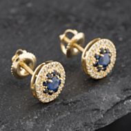 Pre-Owned 14ct Yellow Gold 0.70ct Sapphire & 0.25ct Diamond Round Cluster Stud Earrings 43171233