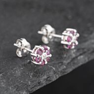 Pre-Owned 9ct White Gold 0.58ct Ruby & Diamond Round Cluster Stud Earrings 43171235