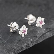 Pre-Owned 9ct White Gold Ruby & 0.24ct Diamond Flower Cluster Stud Earrings 43171240