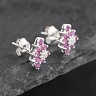 Pre-Owned 9ct White Gold 0.74ct Ruby & Diamond Marquise Shape Cluster 9mm Stud Earrings 43171243