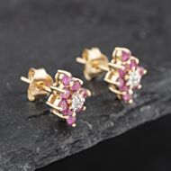 Pre-Owned 9ct Yellow Gold 0.74ct Ruby & Diamond Marquise Shape Cluster 9mm Stud Earrings 43171245