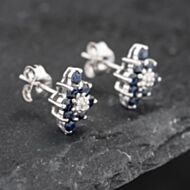 Pre-Owned 9ct White Gold 0.74ct Sapphire & Diamond Marquise Shape Cluster 10mm Stud Earrings 43171256