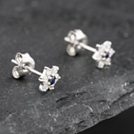 Pre-Owned 9ct White Gold 0.09ct Sapphire & 0.24ct Diamond Flower Cluster Stud Earrings 43171259