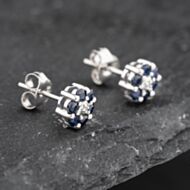Pre-Owned 9ct White Gold 0.58ct Sapphire & Diamond Round Cluster Stud Earrings 43171263