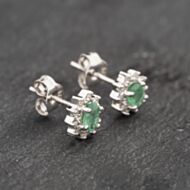 Pre-Owned 9ct White Gold 0.34ct Emerald & Diamond Cluster Stud Earrings 43171279