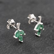 Pre-Owned 9ct White Gold 0.40ct Emerald & Diamond Leaf 11.1mm Stud Earrings 43171290