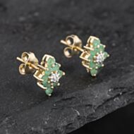 Pre-Owned 9ct Yellow Gold 0.56ct Emerald & Diamond Marquise Shape Cluster 10mm Stud Earrings 43171328