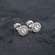 Pre-Owned White Gold 5mm 0.65ct Brilliant Cut Diamond Halo Cluster Stud Earrings 43171351