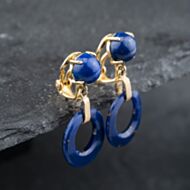 Pre-Owned 9ct Yellow Gold 34mm Lapis Lazuli Clip On Dropper Earrings 43171352