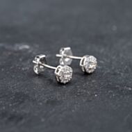 Pre-Owned White Metal 3.5mm 0.32ct Brilliant Cut Diamond Round Halo Stud Earrings 43171354