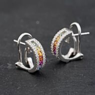 Pre-Owned 18ct White Gold Sapphire & 0.68ct Brilliant Cut Diamond 13.9mm Hoop Earrings 43171359