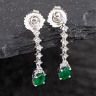 Pre-Owned 18ct White Gold 0.60ct Emerald & 0.18ct Brilliant Cut Diamond 24mm Dropper Earrings 43171369