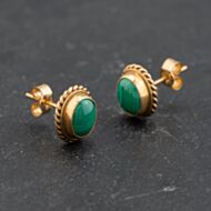 Pre-Owned 9ct Yellow Gold 10mm Green Malachite Oval Stud Earrings 43171371