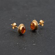 Pre-Owned 9ct Yellow Gold 10mm Amber Oval Stud Earrings 43171372