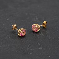 Pre-Owned Yellow Gold 6mm Colour Treated Pink Topaz Set Stud Earrings 43171376
