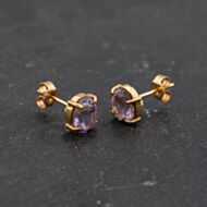 Pre-Owned Yellow Gold 8mm Amethyst Oval Stud Earrings 43171379