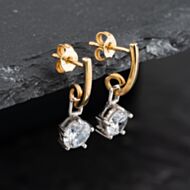 Pre-Owned 9ct Two Colour Gold 20mm Cubic Zirconia Set Dropper Earrings 43171385