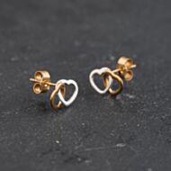 Pre-Owned Two Colour Gold 6.5mm Double Heart Stud Earrings 43171440