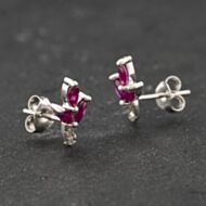 Pre-Owned 9ct White Gold 0.24ct Ruby & 0.02ct Diamond Marquise Shaped Flower 11.4mm Stud Earrings 43171462