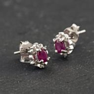 Pre-Owned 9ct White Gold 0.20ct Ruby & 0.06ct Diamond Oval 6.6mm Stud Earrings 43171463