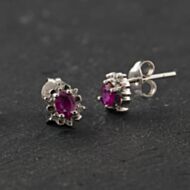 Pre-Owned 9ct White Gold 0.96ct Ruby & 0.09ct Diamond Oval 7mm Stud Earrings 43171465
