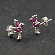 Pre-Owned 9ct White Gold 0.24ct Ruby & 0.02ct Diamond Marquise Shaped Flower 11.4mm Stud Earrings 43171467