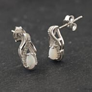 Pre-Owned 9ct White Gold 0.50ct Opal & 0.05ct Diamond Pear Shaped 12.7mm Stud Earrings 43171474