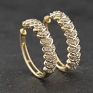 Pre-Owned 9ct Yellow Gold 1.02ct Brilliant Cut Diamond Hearts Design 25mm Hoop Earrings 43171475