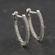 Pre-Owned 14ct White Gold 0.25ct Brilliant Cut Diamond Hinged 15.3mm Hoop Earrings 43171476
