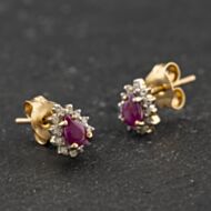 Pre-Owned 9ct Yellow Gold 0.94ct Ruby & 0.19ct Diamond Pear Shaped Stud Earrings 43171478