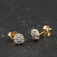 Pre-Owned 9ct Yellow Gold 4.5mm 0.10ct Brilliant Cut Diamond Cluster Stud Earrings 43171497