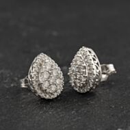 Pre-Owned 9ct White Gold 12mm 1.00ct Brilliant Cut Diamond Teardrop Cluster Stud Earrings 43171502