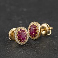 Pre-Owned 14ct Yellow Gold 70ct Ruby & 0.25ct Brilliant Cut Diamond Oval 9mm Stud Earrings 43171503