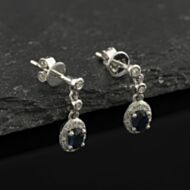 Pre-Owned 9ct White Gold Sapphire & Diamond Cluster Dropper Earrings 43171507