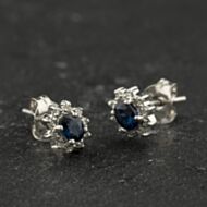 Pre-Owned 9ct White Gold Sapphire & Diamond Cluster Stud Earrings 43171509