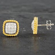 Pre-Owned 14ct Two Colour Gold 0.60ct Brilliant Cut Diamond Cushion Shape Stud Earrings 431715525