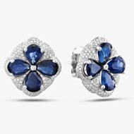Pre-Owned 9ct White Gold 6.25ct Sapphire & 1.20ct Brilliant Cut Diamond Large Cluster Stud Earrings 431715529