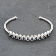 Pre-Owned 18ct White Gold Sapphire & 0.90ct Diamond Flexible Multi Cluster Medium Torque Bangle 43211016