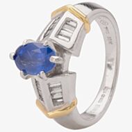 Pre-Owned 14ct White Gold Six Claw Sapphire and Diamond Ring 4328301